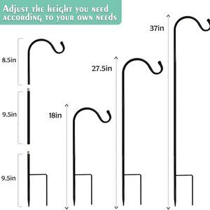Shepherds Hook, 37' Inch Tall Adjustable Height Garden and Decor